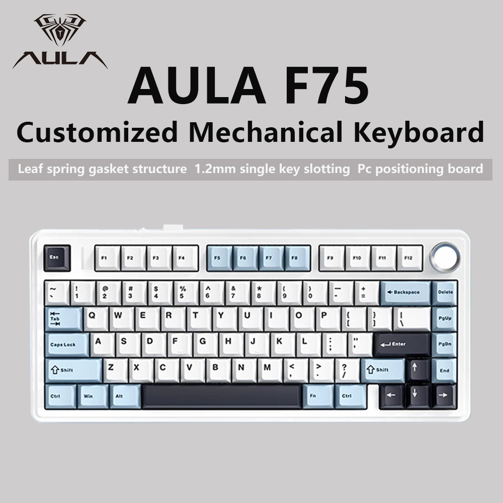 Gaming Keyboard Hot Swappable - AULA F75 Keyboard mekanis game nirkabel/Bluetooth/berkabel