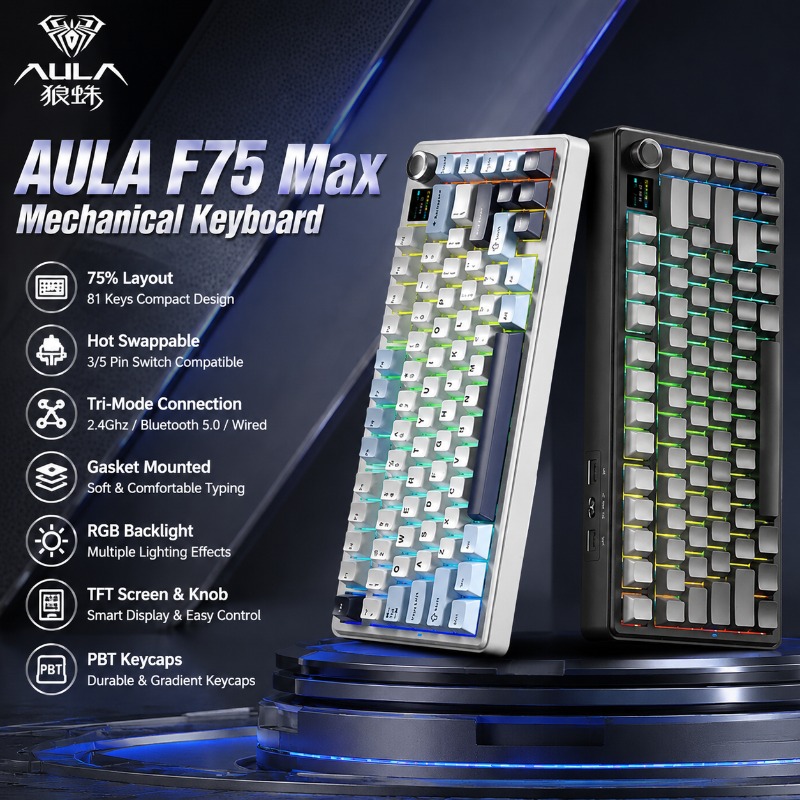 Gaming Keyboard Mechanical Wireless - AULA F75 Max Mechanical Keyboard 75%