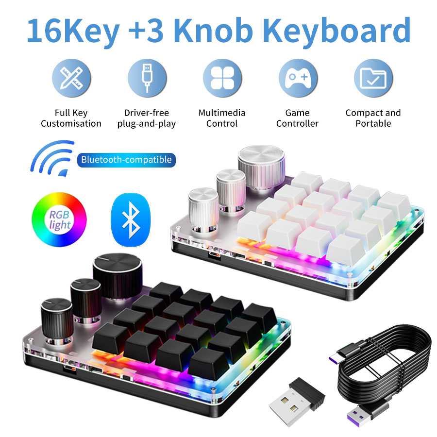 Gaming Keyboard Mini Mechanical - Pemrograman Bluetooth Nirkabel Makro Kustom 16Key