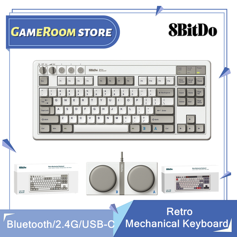 Gaming Keyboard Hot Swappable - Keyboard Mekanikal Retro 8Bitdo, Bluetooth/2.4G/USB-C Keyboard