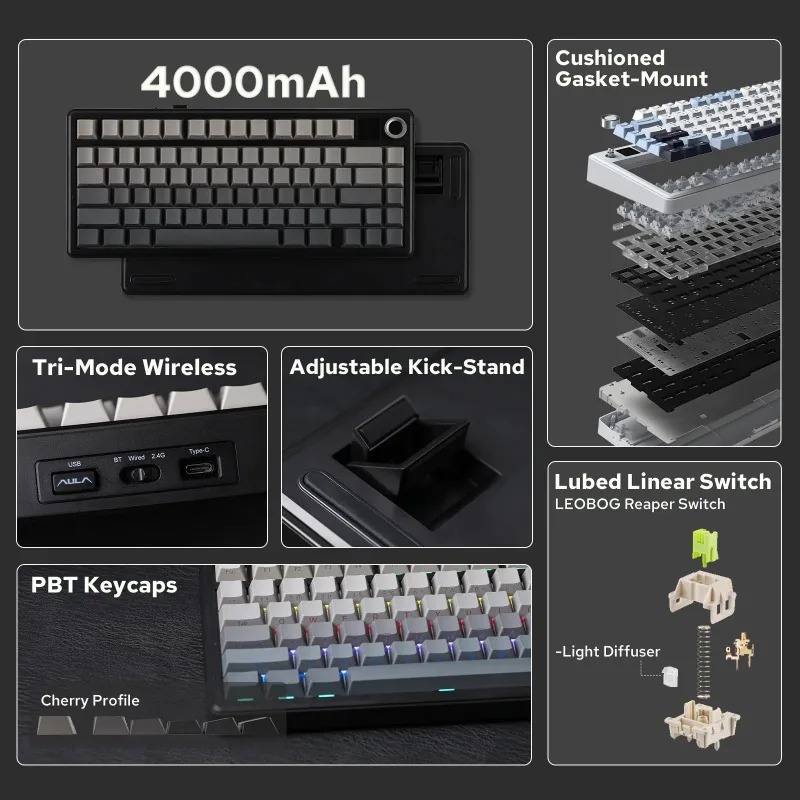 AULA F75 Max Mechanical Keyboa - Gaming Keyboard Mechanical Wireless ulasan dan harga