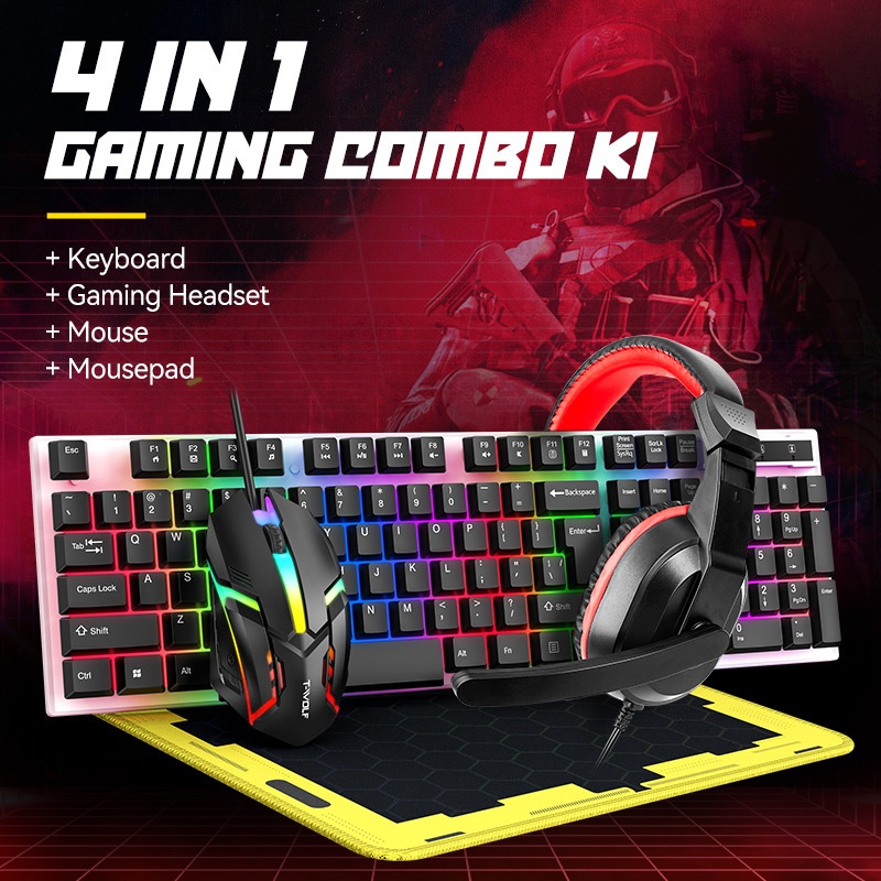 T-Wolf Tf240 4 In 1 Paket Gami - Gaming Keyboard Mouse And Headset Combo ulasan dan harga