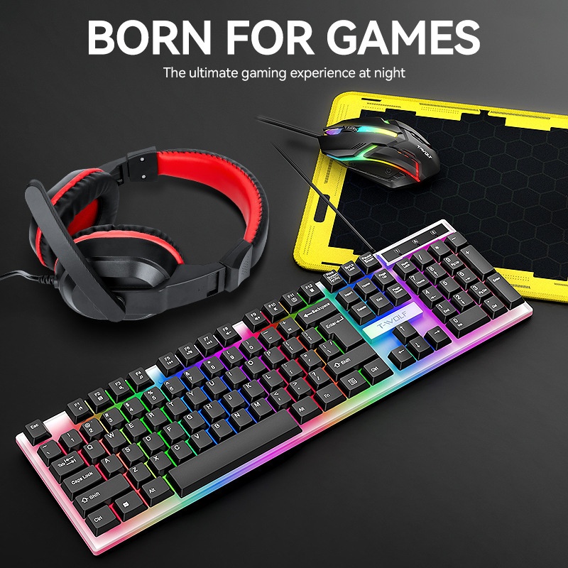 T-Wolf Tf240 4 In 1 Paket Gami - Gaming Keyboard Mouse And Headset Combo ulasan dan harga